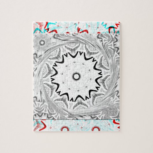 Puzzle Géométrie en cyan rose africain (Vertical)