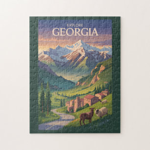 Puzzle Géorgie Caucase Montagnes Voyage Art Vintage