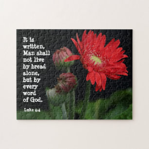 Puzzle Gerbera Daisy avec Verse des Écritures (Luc 4:4)