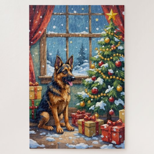 Puzzle German Shepherd Christmas Under The Tree (Vertical)