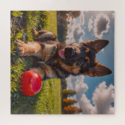 Puzzle German Shepherd Puppy with Toy (Horizontal)