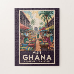 Puzzle Ghana Market Illustration Travel Art Vintage