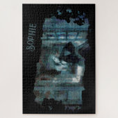 Puzzle Ghost Girl in Blue – Haunting Surreal Art (Vertical)