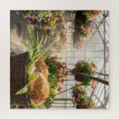 Puzzle Ginger Cat Napping in Hanging Fern Basket (Horizontal)