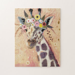Puzzle Girafe de Klimt   orné en fleurs