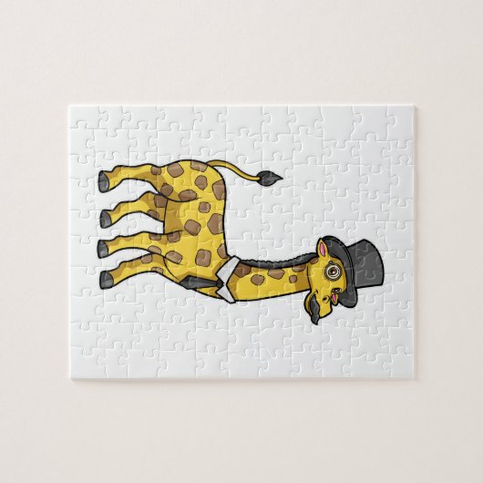 Puzzle Giraffe en Gentleman avec Casquette, Cravate et Mo (Horizontal)