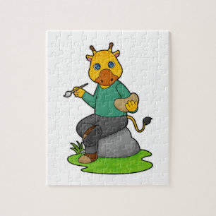 Puzzle Giraffe en peintre avec pinceau