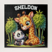 Puzzle Giraffe et Panda Nom monogrammé | (Vertical)