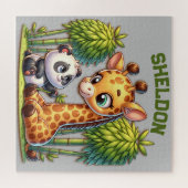 Puzzle Giraffe et Panda Nom monogrammé | (Horizontal)