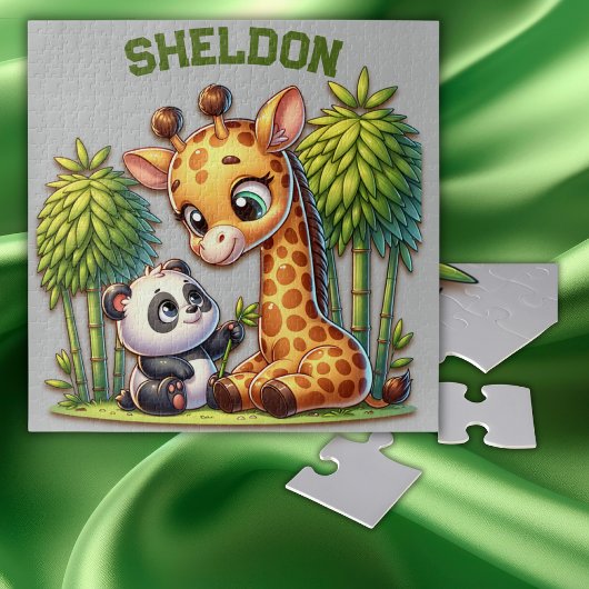 Puzzle Giraffe et Panda Nom monogrammé |