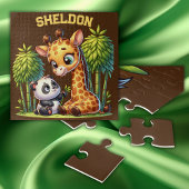 Puzzle Giraffe et Panda Nom monogrammé |