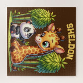 Puzzle Giraffe et Panda Nom monogrammé | (Horizontal)