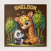 Puzzle Giraffe et Panda Nom monogrammé | (Vertical)