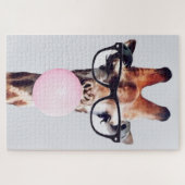 PUZZLE GIRAFFE PORTANT DES VERRES SOUFFRANT UN BUBBLEGUM  (Horizontal)