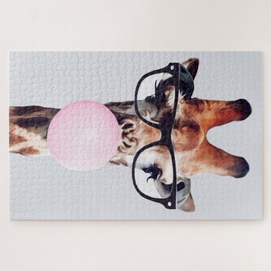 PUZZLE GIRAFFE PORTANT DES VERRES SOUFFRANT UN BUBBLEGUM  (Horizontal)