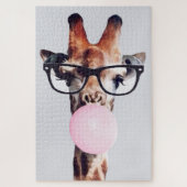 PUZZLE GIRAFFE PORTANT DES VERRES SOUFFRANT UN BUBBLEGUM  (Vertical)