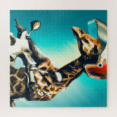 Puzzle Giraffe portant un casque sur moto Art moderne AI (Horizontal)