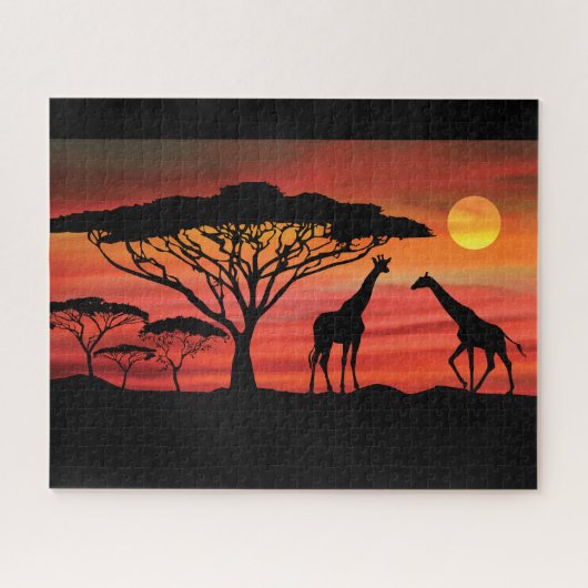 Puzzle Giraffes dans un coucher de soleil africain du Ser (Horizontal)