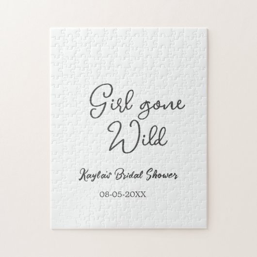 Puzzle Girl gone wild bridal shower name date simple mini (Vertical)