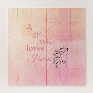 Puzzle Girl Loves Chevaux Script Cheval rose Fille Glam