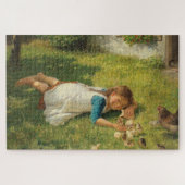 Puzzle Girl Playing with Chicks (Hen and Chicken) (Horizontal)