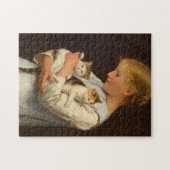 Puzzle Girl with Two Cats, 1888 par Albert Anker (Horizontal)
