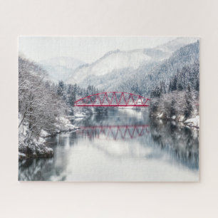 Puzzle Glace et neige Pont rouge en hiver, Japon
