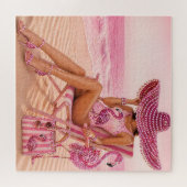 Puzzle Glam Chic Classeuse Rose Flamant Tropical Beach (Horizontal)