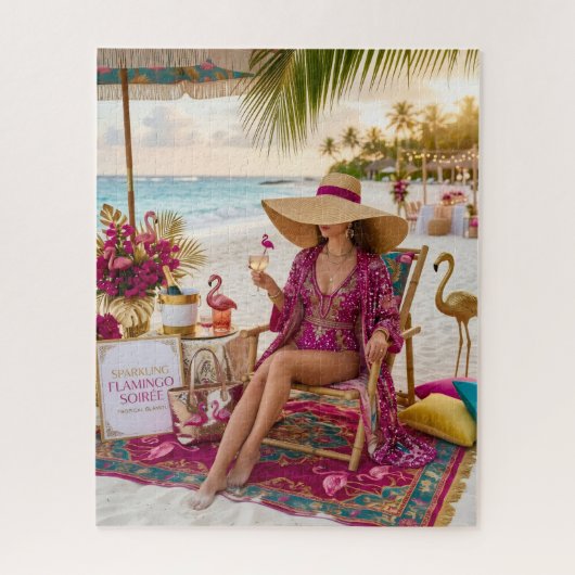 Puzzle Glam Chic Dame Thème Flamant Tropical Beach (Vertical)