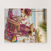 Puzzle Glam Chic Dame Thème Flamant Tropical Beach (Horizontal)