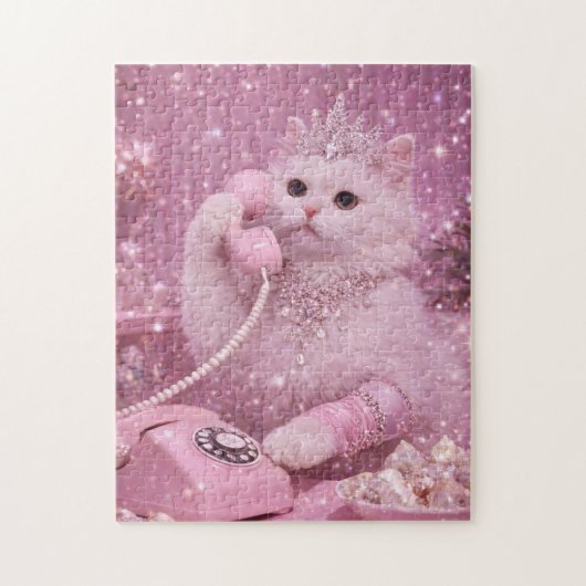 Puzzle Glamorous Princess Cat Using Pink Telephone        (Vertical)