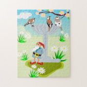 Puzzle Gnome & Bird Bath (Vertical)