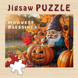 Puzzle Gnome mignon personnalisé sculptant des citrouille