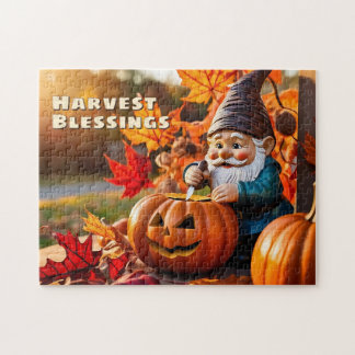 Puzzle Gnome mignon personnalisé sculptant des citrouille