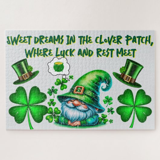 Puzzle Gnome mignonne St Patrick dormant sur gris | (Horizontal)