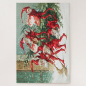 Puzzle Gnomes sweeping snow with a broom (Vertical)