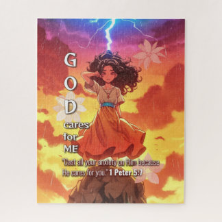 Puzzle God Cares for Me - Christian Vintage Retro Anime