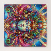 Puzzle Goddess Head cheveux colorés fermés Yeux mai - (Horizontal)
