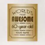 Puzzle Gold 60th Anniversaire Célébration Monde meilleur<br><div class="desc">Célébrez l'anniversaire marquant de votre personne âgée préférée avec ce cadeau classe qui leur rappelle à quel point ils sont fabuleux. Des lignes épurées et des tons bruns, dorés et crème composent ce design simple mais élégant qui peut être customisé avec des noms, des initiales ou d'autres textes. Cette série...</div>