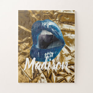 Puzzle Gold Blue Lips maquillage Beauté Personnalisée J