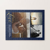 Puzzle Gold & Blue Love Couple Anniversaire Photo Collage (Horizontal)