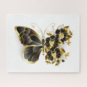Puzzle Gold Flower Butterfly with Black Orchid