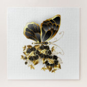 Puzzle Gold Flower Butterfly with Black Orchid (Horizontal)