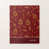 Puzzle Gold Foil Christmas Tree Pattern Red Holiday (Vertical)