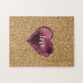 Puzzle Gold Glitter Burgundy Red Heart Love (Horizontal)