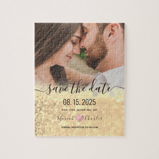 Puzzle Gold Wedding Enregistrer La Date Invitation (Vertical)