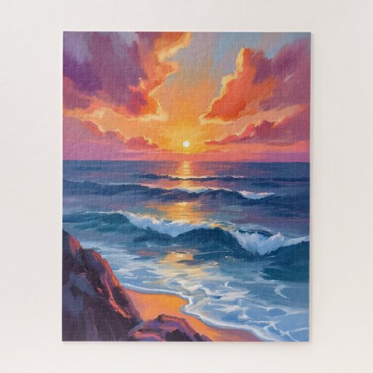 Puzzle Golden Coast | Ocean Sunset Watercolor Painting (Vertical)