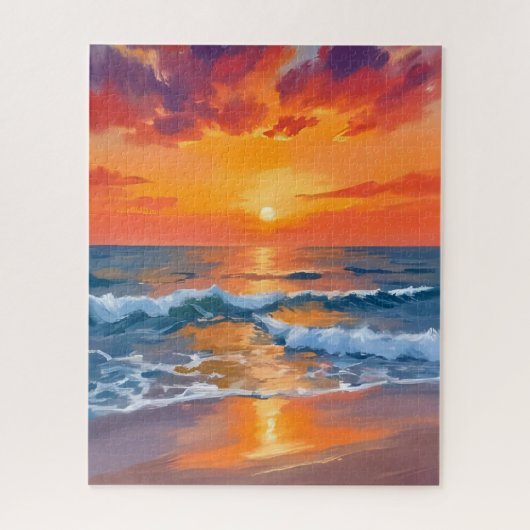 Puzzle Golden Hour Sunset Ocean Beach Painting (Vertical)