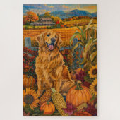 Puzzle Golden Retriever Chien Automne Harvest Thankgiving (Vertical)