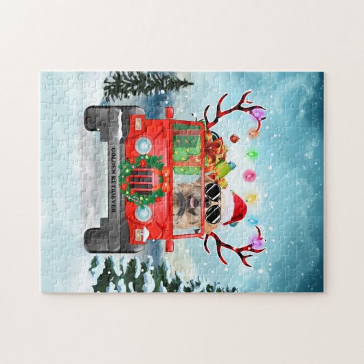 Puzzle Golden Retriever chien avec cadeaux de Noël (Horizontal)